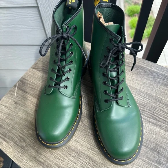 Dr. Martens 1460 Green Leather Boots - Picture 2 of 5